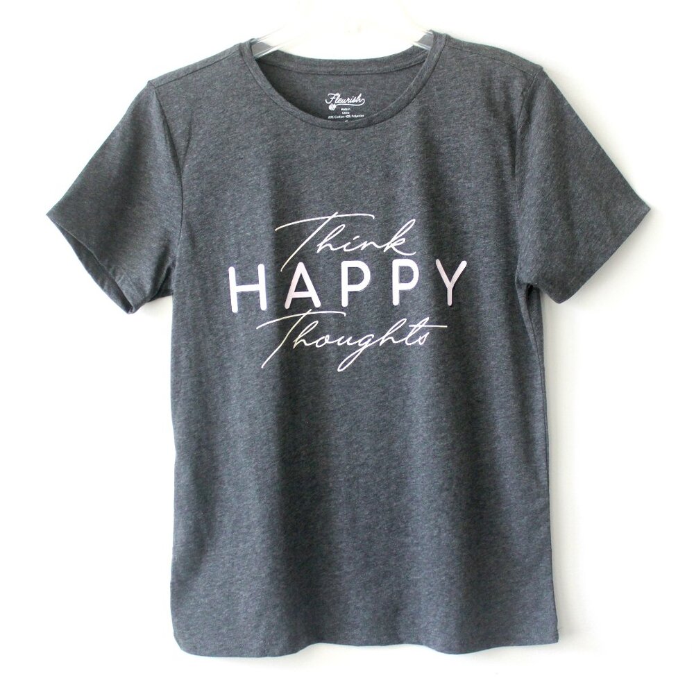 Fleurish Heather Grey Think Happy Thoughts Short-Sleeve Crew T-Shirt Small